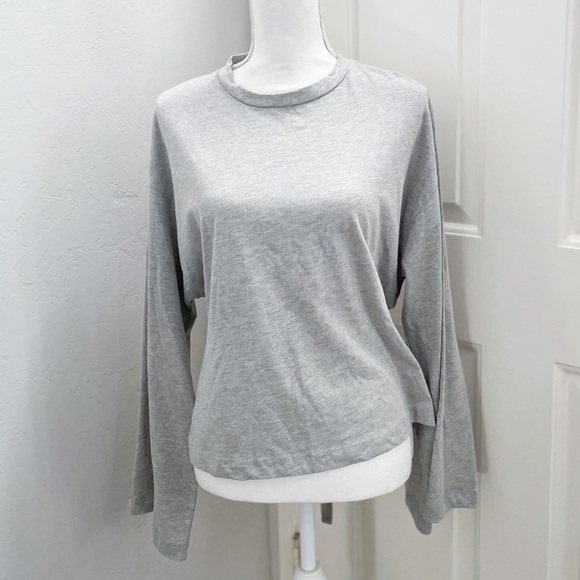 NWT-LUSH Grey Open Square Tie Back Wide Sleeve Top - Picture 4 of 12